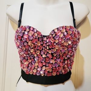 NWT Pink Purple Rhinestone Push Up Crop Top